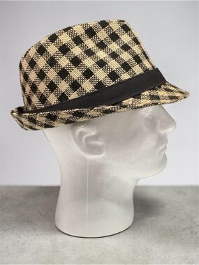 Men’s Trevero Paper Black And Tan Checkered Party Triliby Fedora Hat Size Large